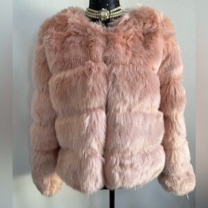 Lanshifei Pink Plush Faux Fur Jacket Size Large NWT